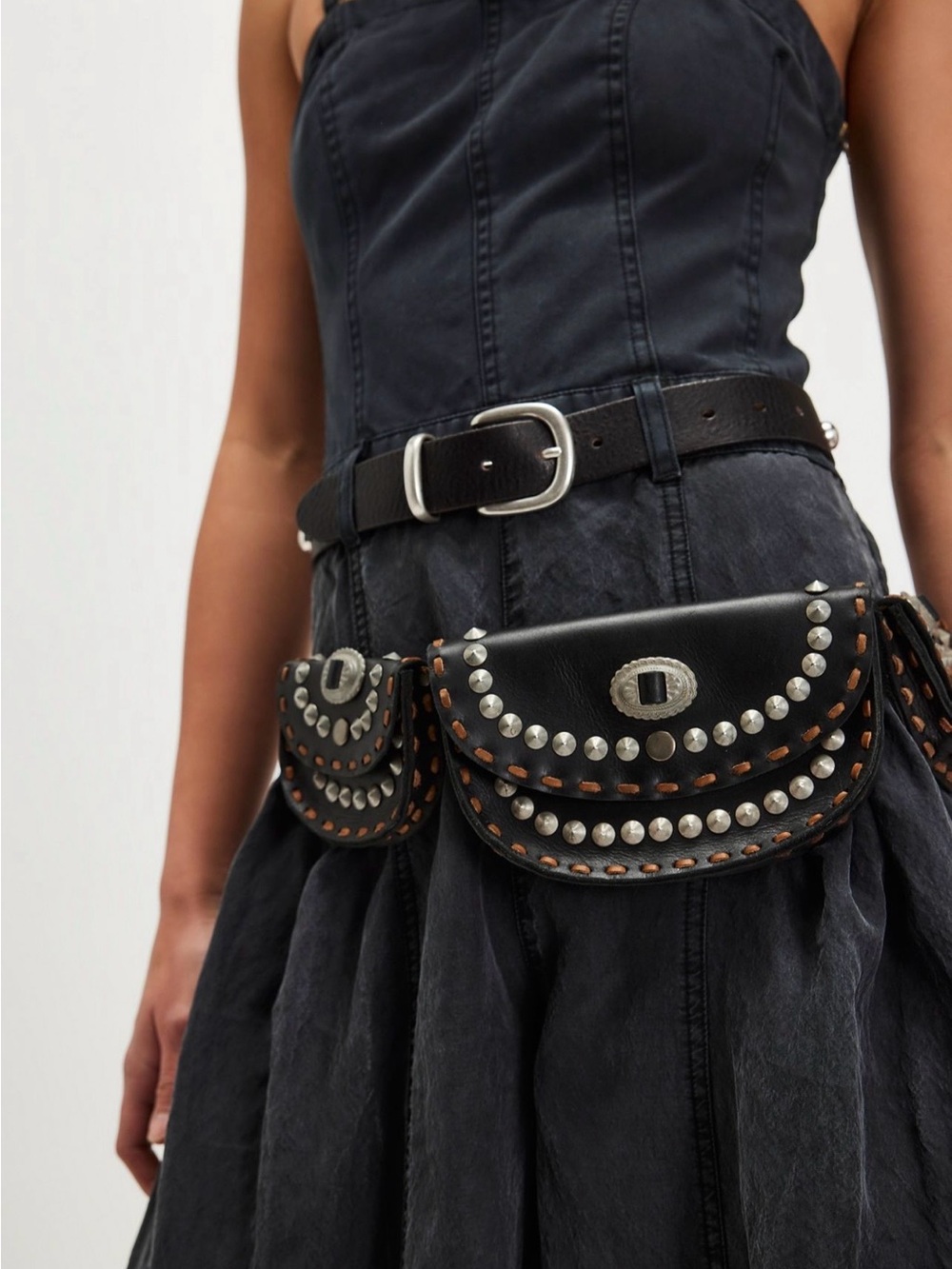 NWT Free People Lucky Stars Pocket Belt Bag-Black